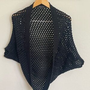 BCBGMaxAzria Black Open-Knit Poncho